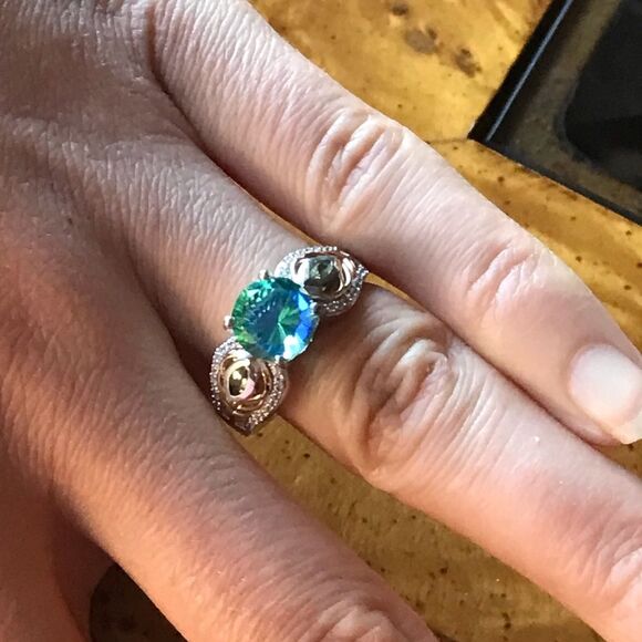 Peacock Quartz Natural Peridot Sterling Silver Ring Size 8 - Picture 9 of 9